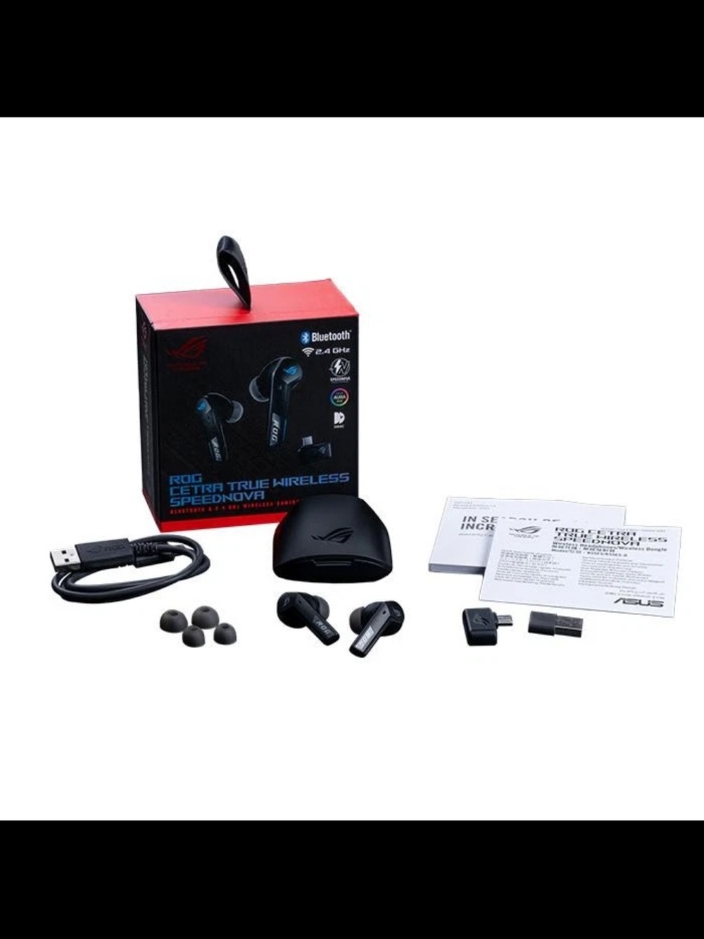 ASUS True Wireless Earbuds with Black Case and Blue Highlights